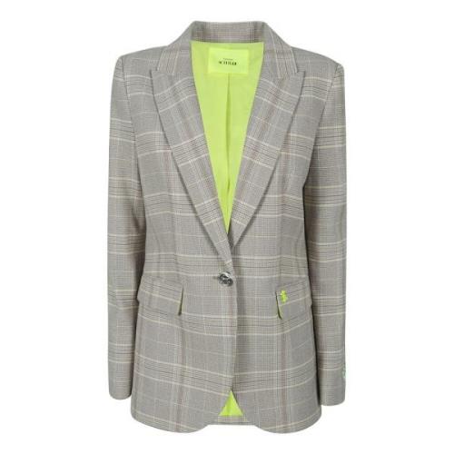 Plaid Check Blazer med Blomsterbroderi