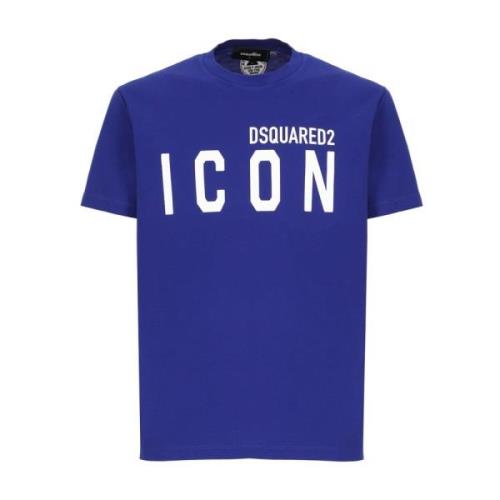 Blå Bomuld T-shirt med Kontrastlogo