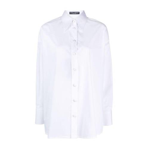 Hvid Stretch-Bomuldsskjorte med Spids Krave