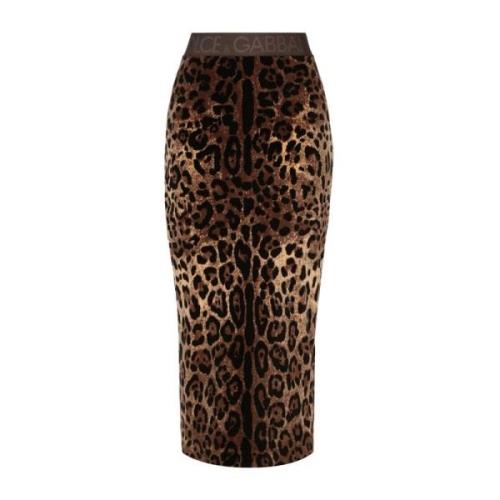 Leopard Print Chenille Midi Nederdel