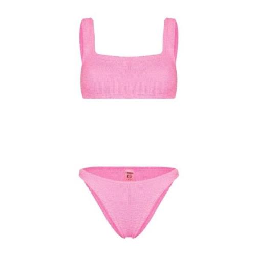 Pink Krøllet Crop Bikini Sæt