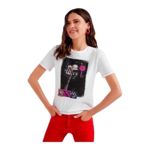 Printet rund hals T-shirt til kvinder