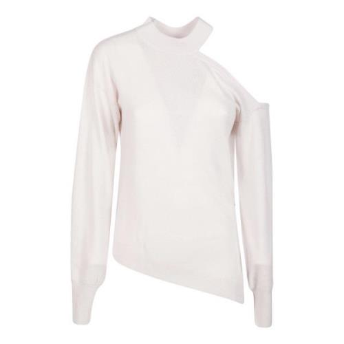 Cloudy White Asymmetrisk Cut-Out Sweater