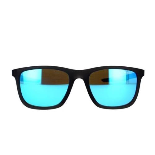 Sporty solbriller med wraparound design og spejlede linser