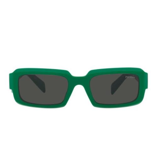 Rektangulære solbriller med grøn mango-ramme og mørkegrå linser