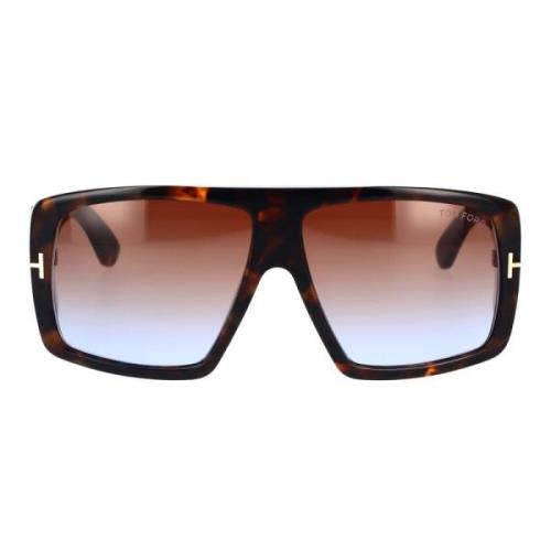 Klassiske firkantede solbriller med Havana-ramme og brune gradientlins...