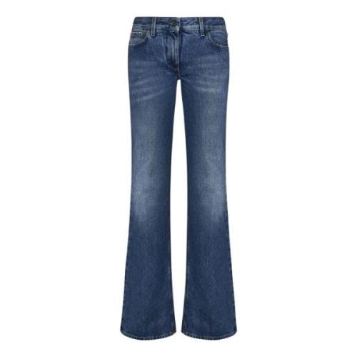 Blå Jeans med Flare Ben og Logo Knap