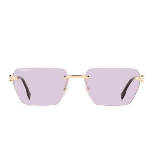 Moderne afslappede solbriller med guldfarvet stel og lyserøde linser