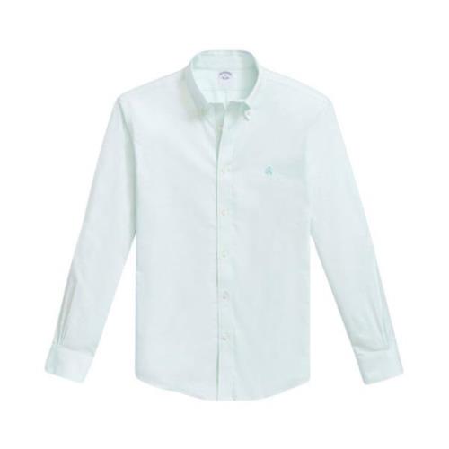 Lysgrøn Regular Fit Non-Iron Stretch Bomuldsskjorte med Button Down Kr...