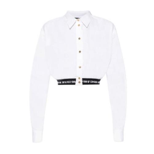 Hvid kortærmet skjorte med sort elastisk kant og hvidt trykt logo - St...