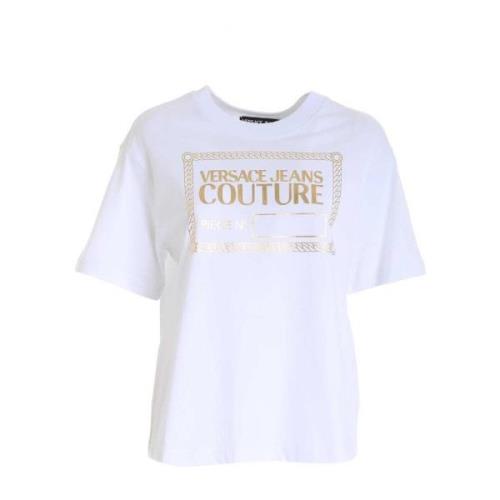 Hvid Dames T-shirt - M, Klassisk Rund Hals med Guld Logo