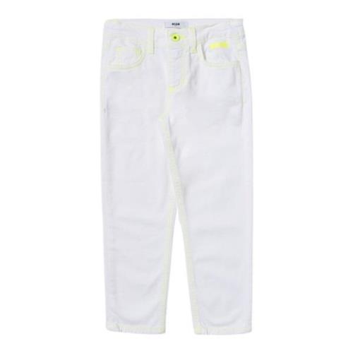 Hvide Børne Jeans med Gul Kontrast Syning