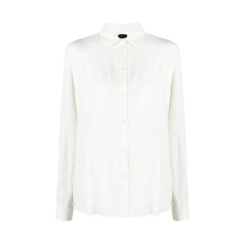 Hvid Silkeblandings Skjorte med Klassisk Krave