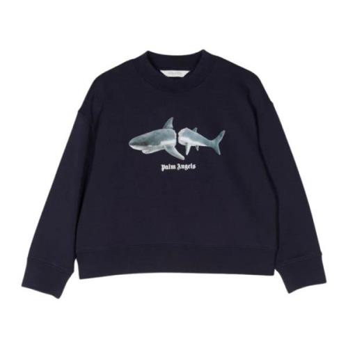 Blå Cropped Sweater med Haj Print