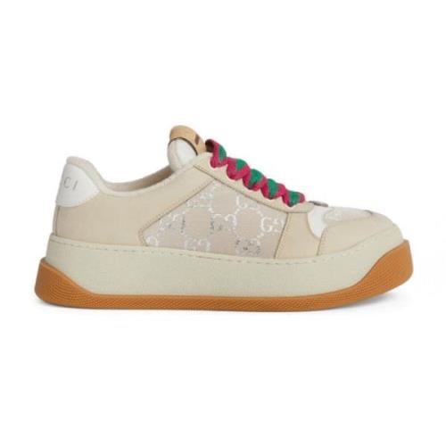 Beige Lace-up Sneakers med GG Supreme Print