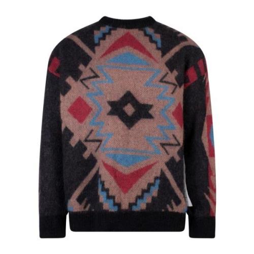 Brun Mohair Sweater med Etnisk Motiv