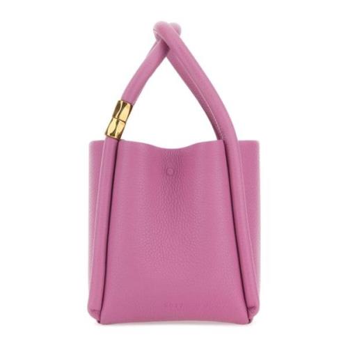 Mørk Pink Læder Lotus Håndtaske