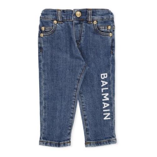 Blå Junior Bomulds Jeans med Metalnitter