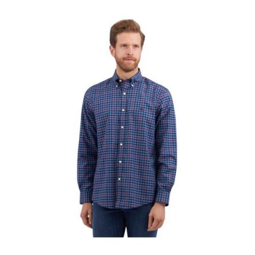 Blå Regular Fit Non-Iron Stretch Bomuldsskjorte med Button Down Krave