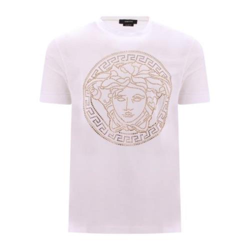 Stilfuld Hvid Bomuld T-Shirt med Maxi Logo Medusa