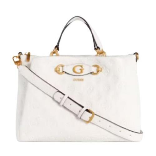 Hvid damehåndtaske med lynlås og tilpet logo-foring