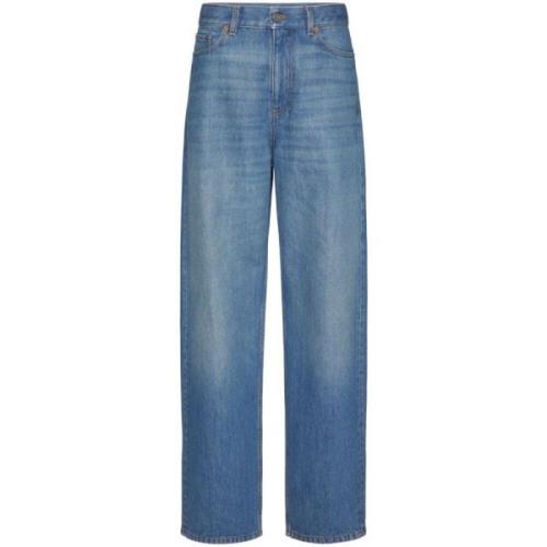 Højtaljede Loose-fit Jeans i Blå Denim