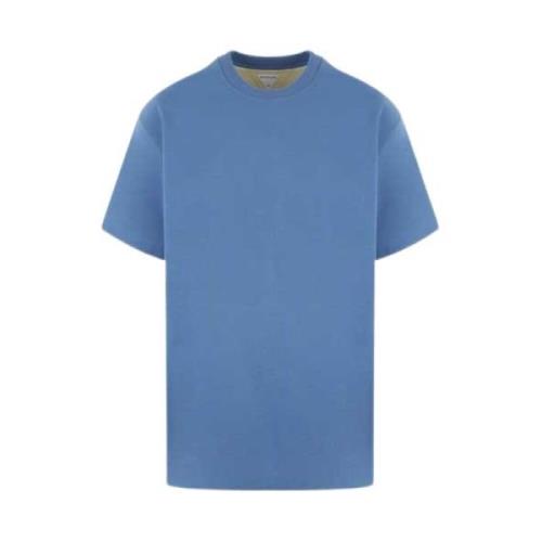Blå Oversize Bomuld T-shirt med Rund Hals