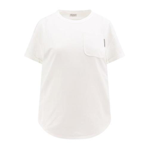 Hvid Crew-Neck T-Shirt med Lomme