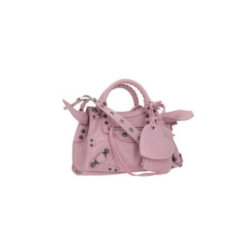 Studset læderhåndtaske i blush pink