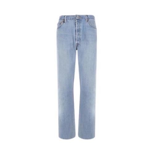 Højtaljede Cropped Jeans i Blå Denim