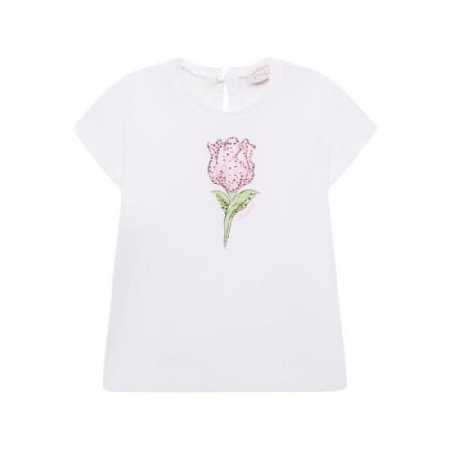 Børne T-shirt med Rose Print og Rhinsten