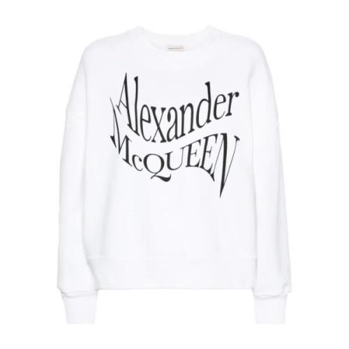 Hvid Crewneck Sweatshirt med Logo Print