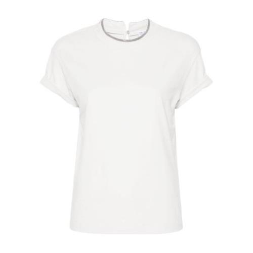 Hvid T-shirt med rhinsten og rund hals