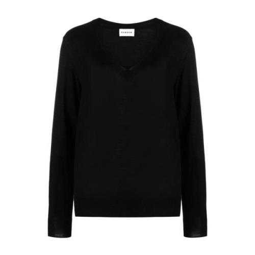 Sort Uld-Silke Blanding V-Hals Sweater