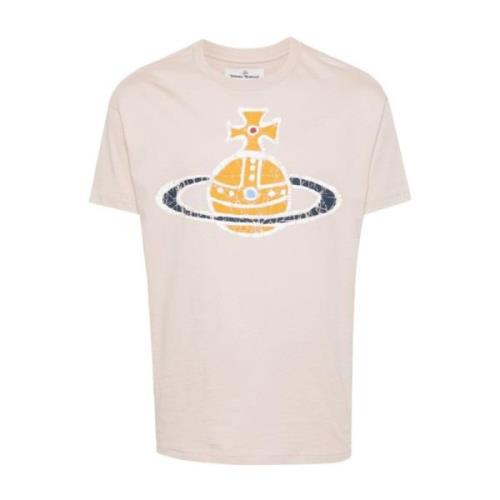 Beige Bomuld T-shirt med Signatur Orb Print