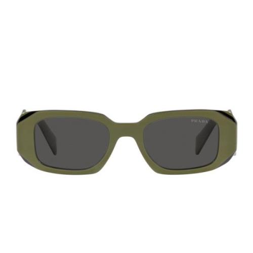 Rektangulære solbriller med salviegrøn ramme og mørkegrå linser