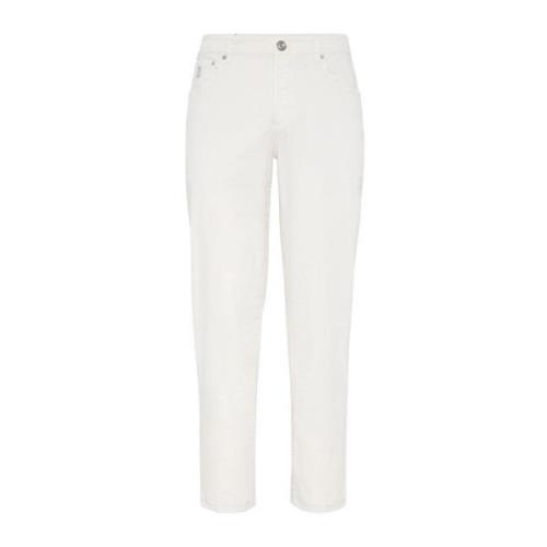 Hvide Slim-Fit Jeans med Broderet Logo