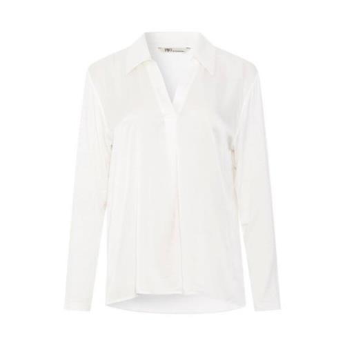 Hvid Bluse med V-Hals og Skjortekrave