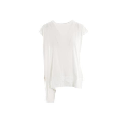 Asymmetrisk Hvid Bomuld Jersey T-shirt
