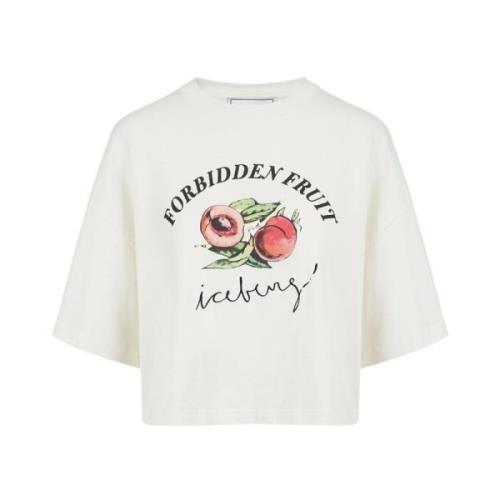 Kortærmet hvid cropped T-shirt med Forbidden Fruit print