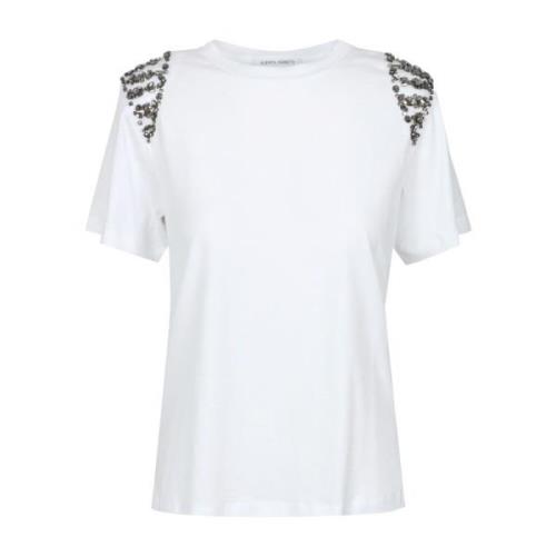 Hvid T-shirt i bomuld med applikationer på skuldrene