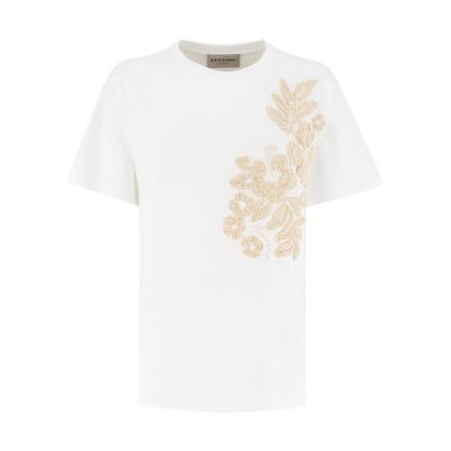 Blomstret Broderet Bomuld T-Shirt