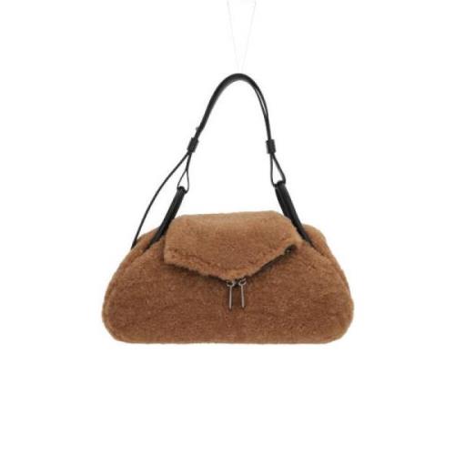 Shearling Håndtaske med Sølv Hardware