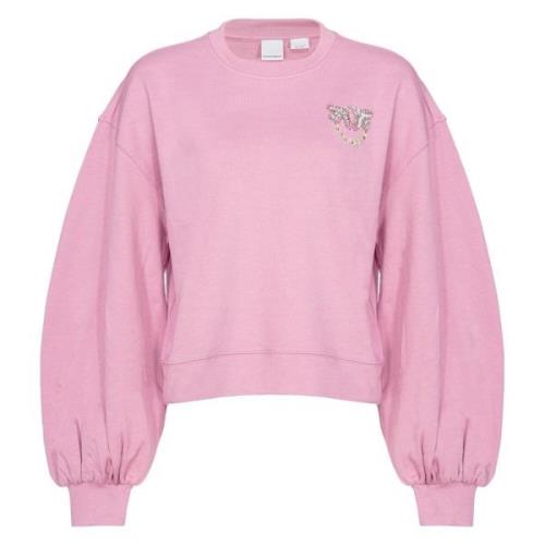 Love Birds Broderet Boxy Sweatshirt i Pink