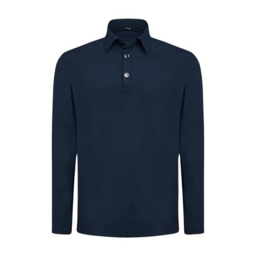 Marineblå Langærmet Bomuld Polo Shirt