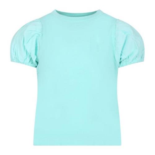 Lysblå Bomuld T-Shirt med Ballonærmer