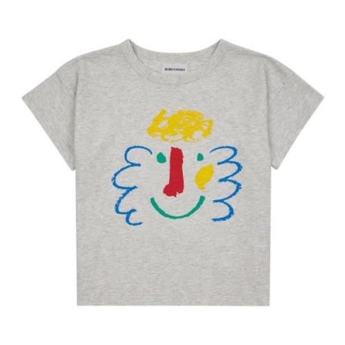 Grå Bomuld T-Shirt med Multifarvet Print