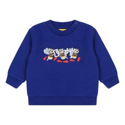 Blå Bomuldsfleece Sweatshirt med Maskot Logo