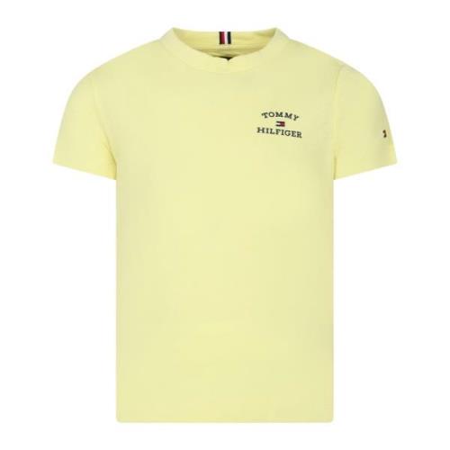Gul Bomuld Kortærmet T-Shirt med Blåt Logo