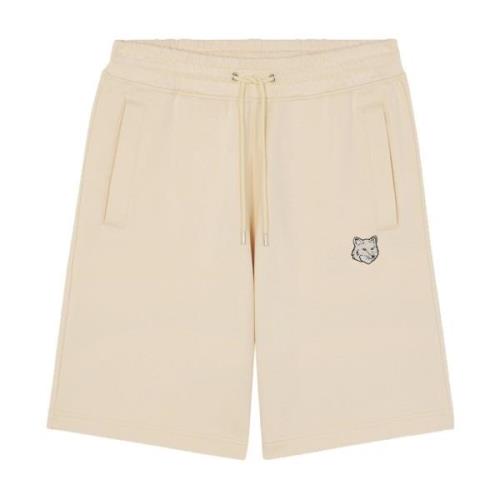 Beige Bomuld Jogger Shorts med Fox Head Patch